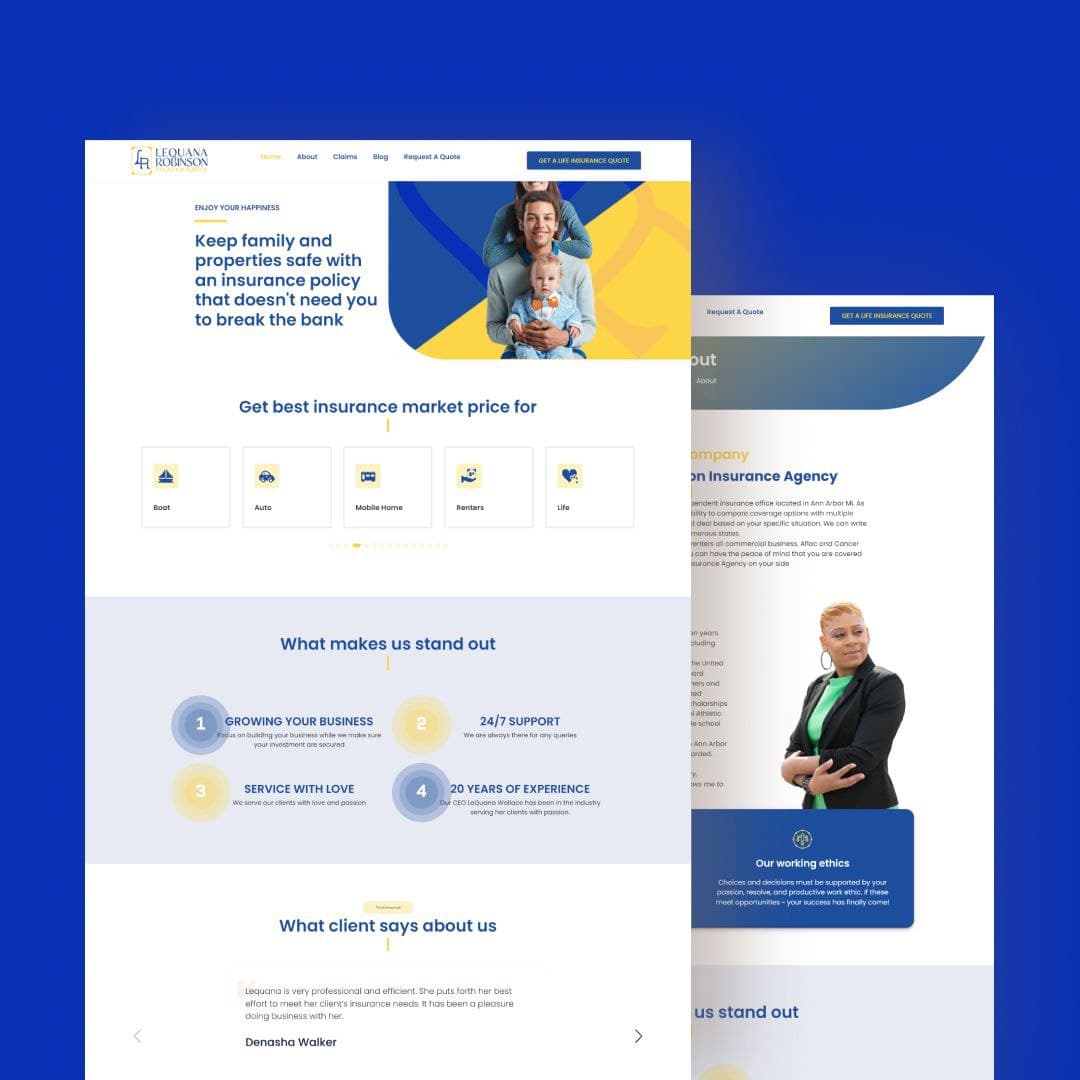 A real Web&Buzz client project — the LeQuana Robinson Insurance Agency website